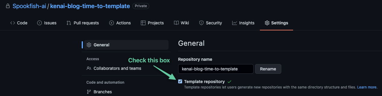 Setting a repository as a template